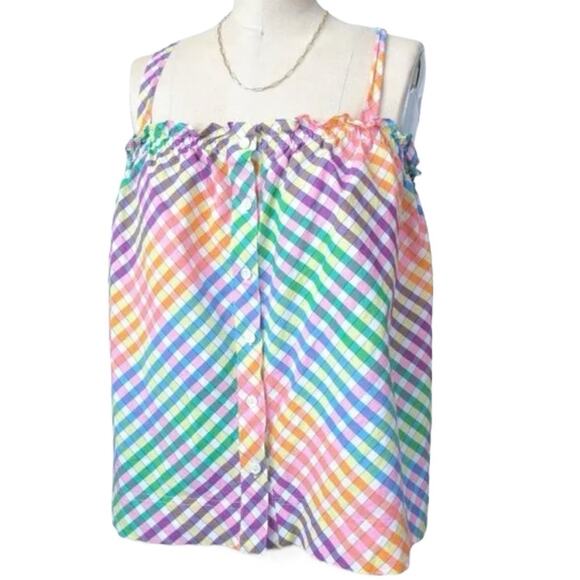 J. Crew Rainbow Smocked Sleeveless Tank Top Size 12 Large - Picture 6 of 9